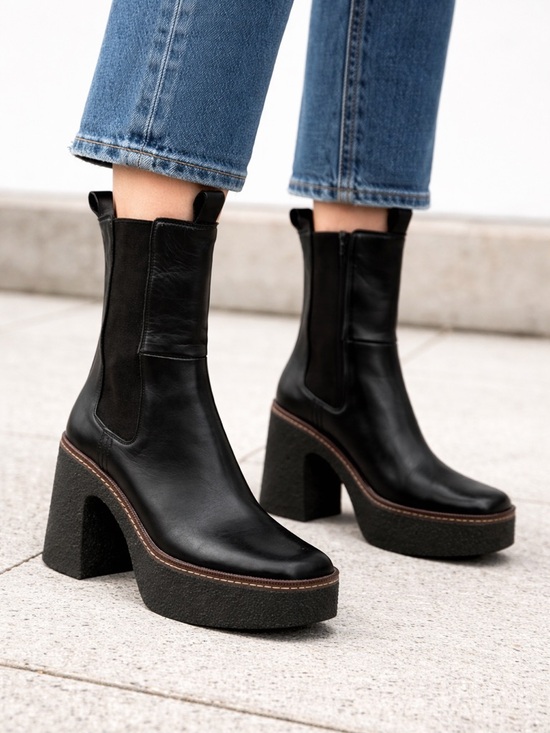 Pons Quintana Shoes - Pons Quintana Black Leather Platform Chelsea Chunky Block Heel, Modern Boots
